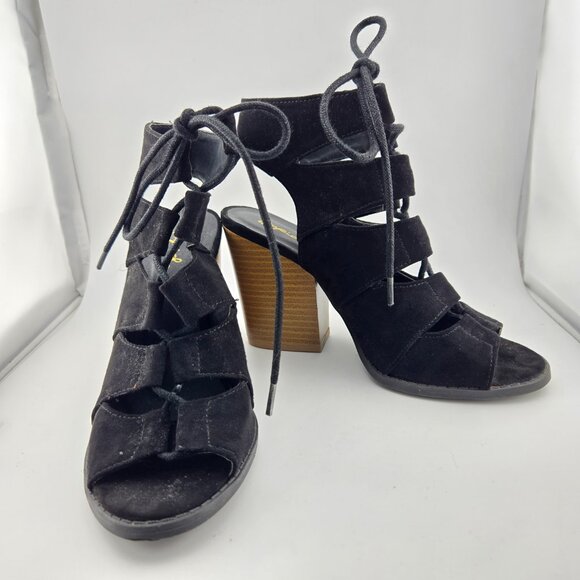 Qupid DC92 Black Suede Gladiator Heels | Women’s Size 6.5 Peep Toe Bootie Sandal - Picture 6 of 10